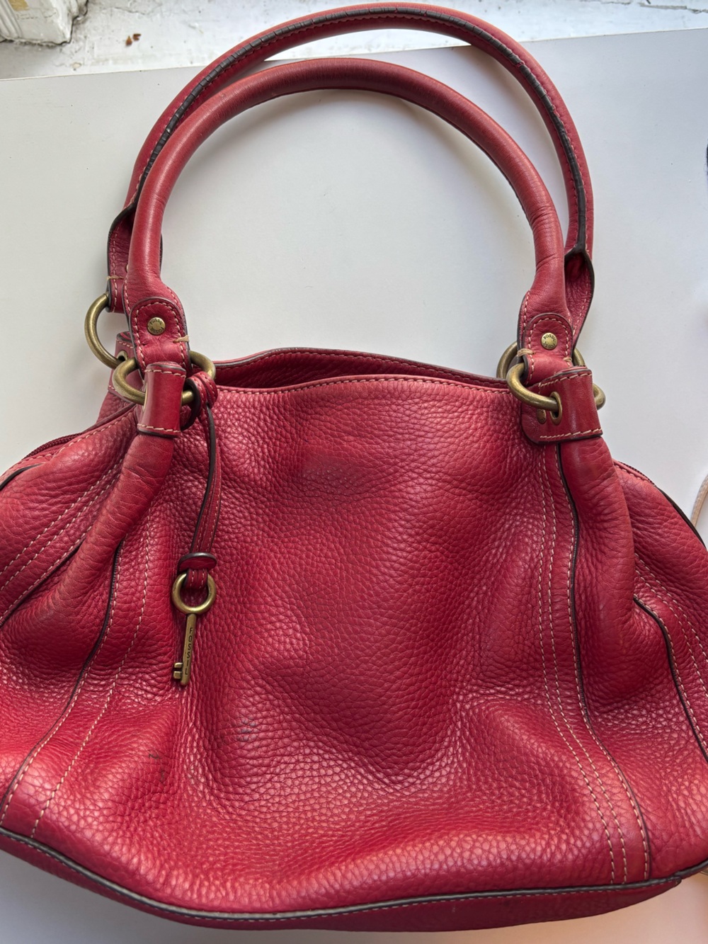 Fossil Red Leather Shoulder Bag